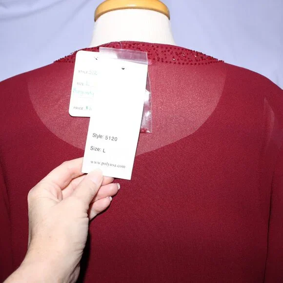 Poly USA #5120 Beaded Chiffon Mother's Gown With Jacket-Size L-BURGUNDY-NWT - Picture 8 of 11